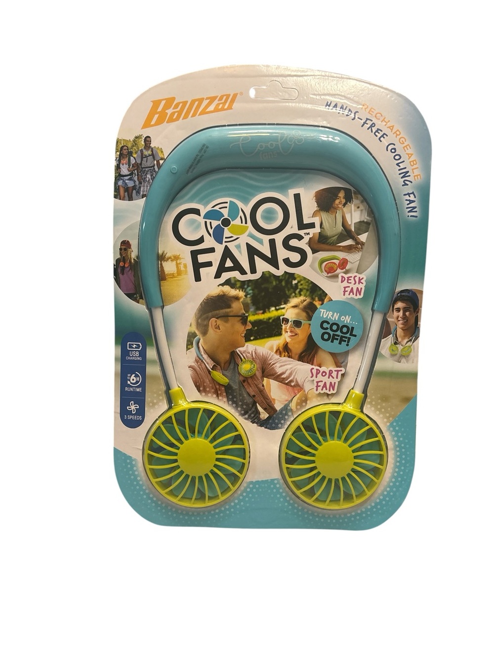 Rechargeable Hands-Free Neck Fan - Teal and Lime